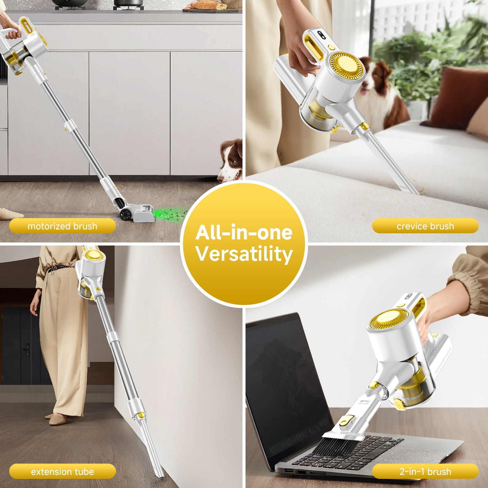 Yoomi Cordless Vacuum Cleaner, 8 in 1 Lightweight Handheld&Stick Vacuum for Home Hard Floor Carpet Pet Hair