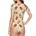 thumbnail image 4 of Daiia Cartoon Popcorn print Women's Crew Neck Short Sleeve Bodysuit Fashion Tops Fit Casual Basic Extender Bodysuit-Small, 4 of 9