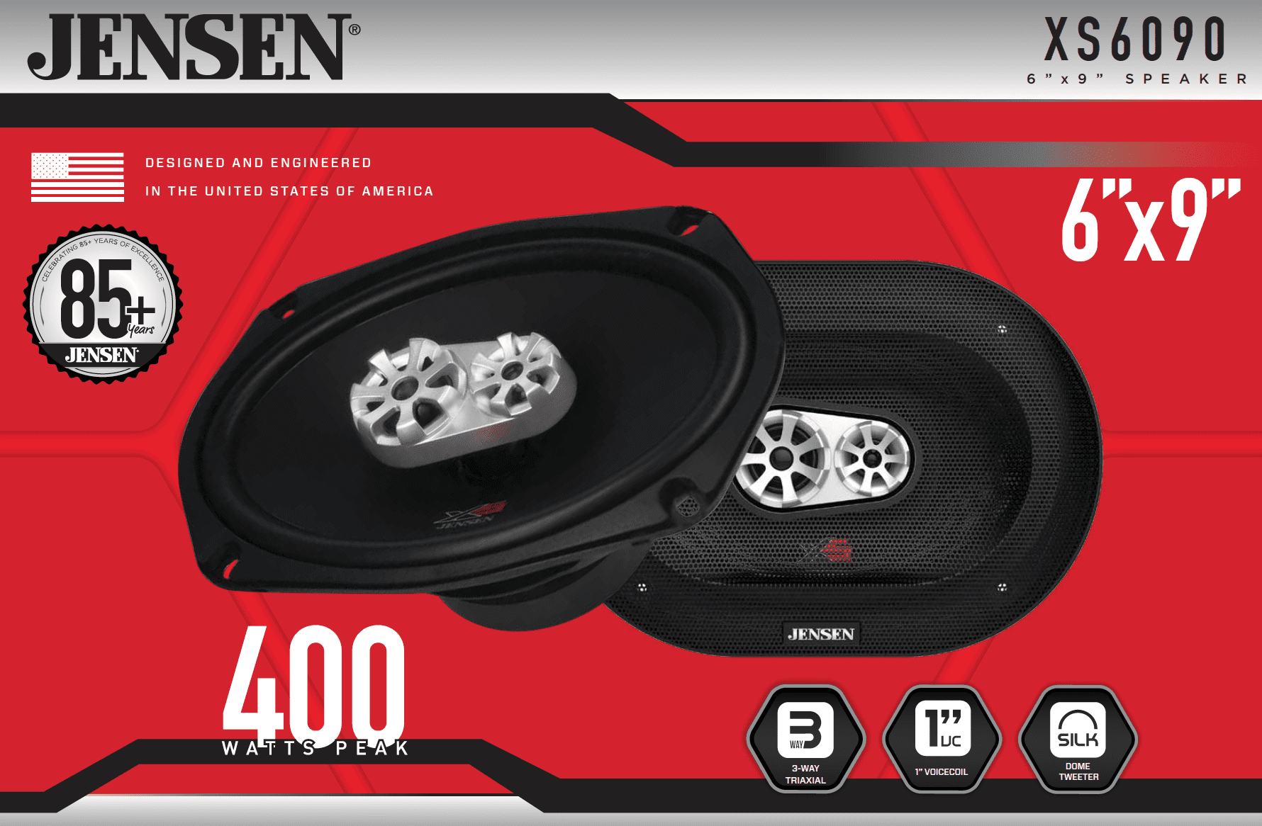 jensen xs6090 6" x 9" 3way speakers with 1" voice coil (pair
