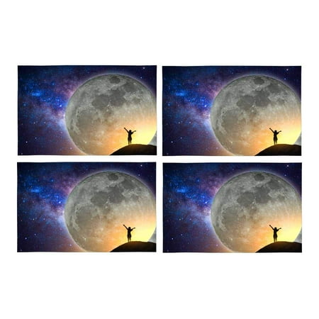 

MKHERT Beautiful Big Full Moon Galaxy Space Exploration Placemats Table Mats for Dining Room Kitchen Table Decoration 12x18 inch Set of 4