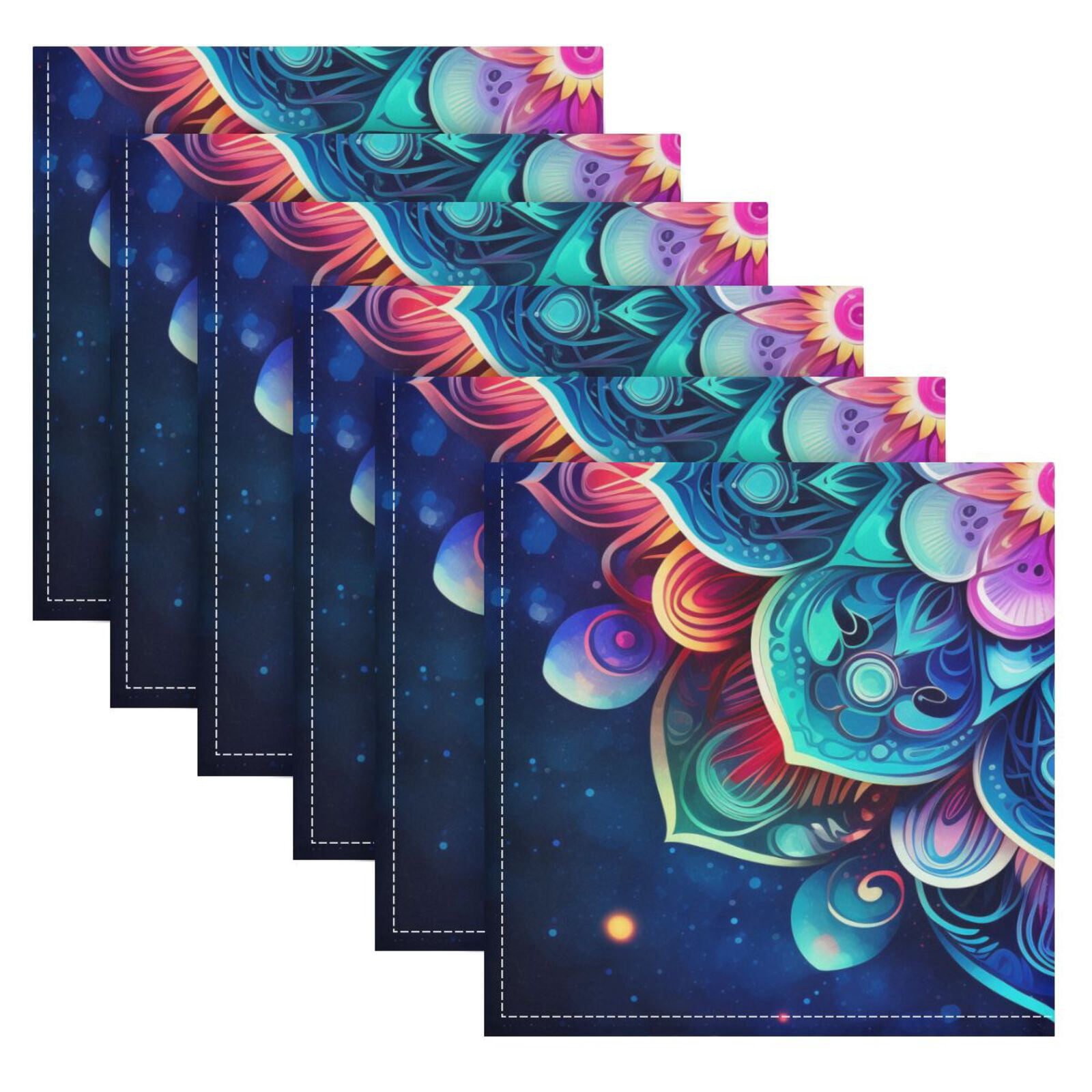JSTEL Rainbow Mandala Galaxy Nebula Cloth Napkins Set of 6, 20x20 Inch Washable and Reusable Napkin for Decoupage Dinner Party Everyday Use