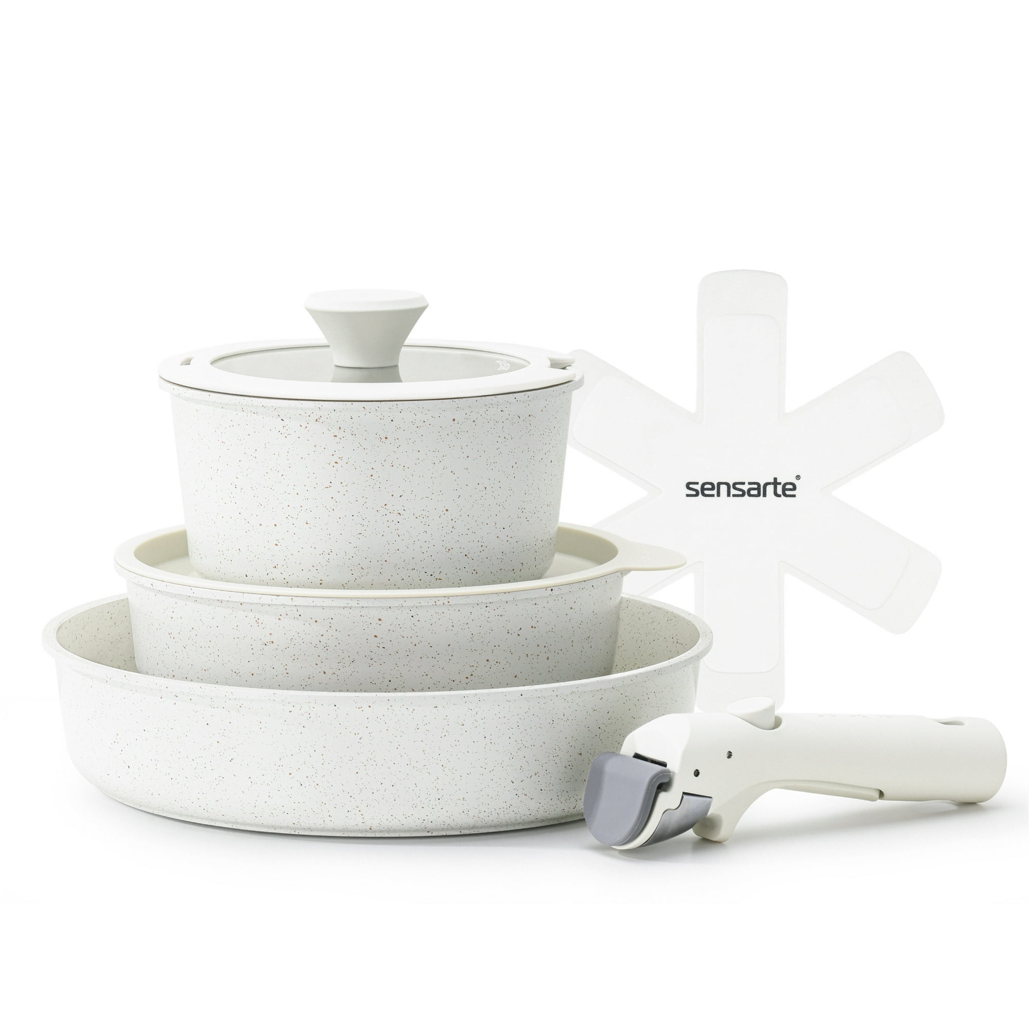  SENSARTE White Ceramic Nonstick Saucepan with Lid 1.5