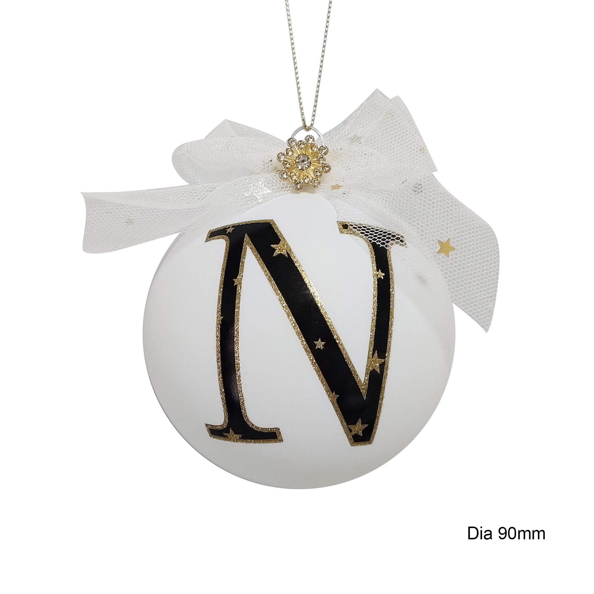 HOLIDAY TIME N WHITE LETTER GLASS ORNAMENT