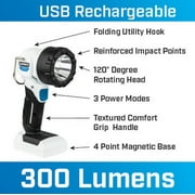 HART Rechargeable Handheld Spot Work Light with Rotating Head, Magnetic Base, White, 300 Lumens