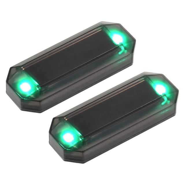 Unique Bargains 2pcs Universal Car Solar Power Simulated Dummy Alarm Anti-Theft LED Flashing Warning Green Light Black