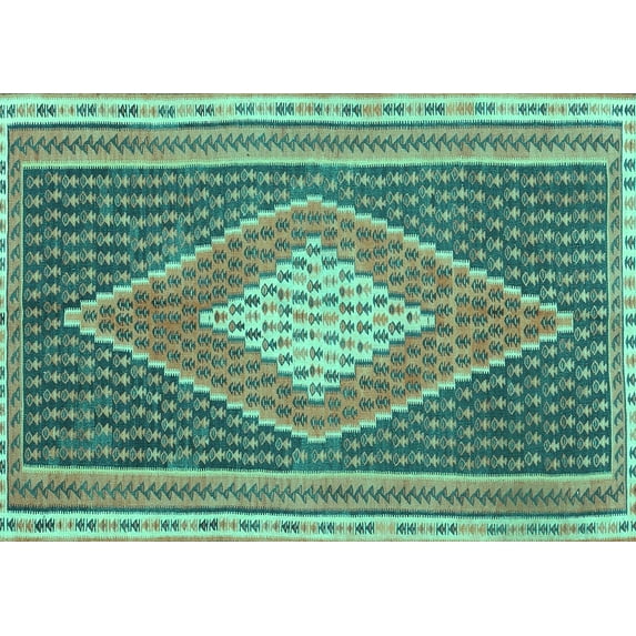 Ahgly Company Machine Washable Indoor Rectangle Abstract Turquoise Blue Contemporary Area Rugs, 6' x 9'