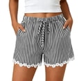 thumbnail image 2 of Cagogo Women Elastic Waist Tie Dye Shorts Striped Casual Summer Vacation Beach Lounge Plus Size Relaxed Drawstring Trousers Travel Beachwear, Black 3XL, 2 of 7