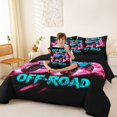 thumbnail image 3 of Castle Fairy Neon Off-Road Truck Bedding Comforter Set 7 Pieces for Teens, Lightning Splash Print Full Bedding Set for Bedroom, Blue Pink,Black Reversible, 3 of 7