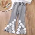 thumbnail image 2 of Hiijoy Girls Flared Jeans Lace Flowers Side Slit Jeans Elastic Waist Denim Pants for Kids, 2 of 5