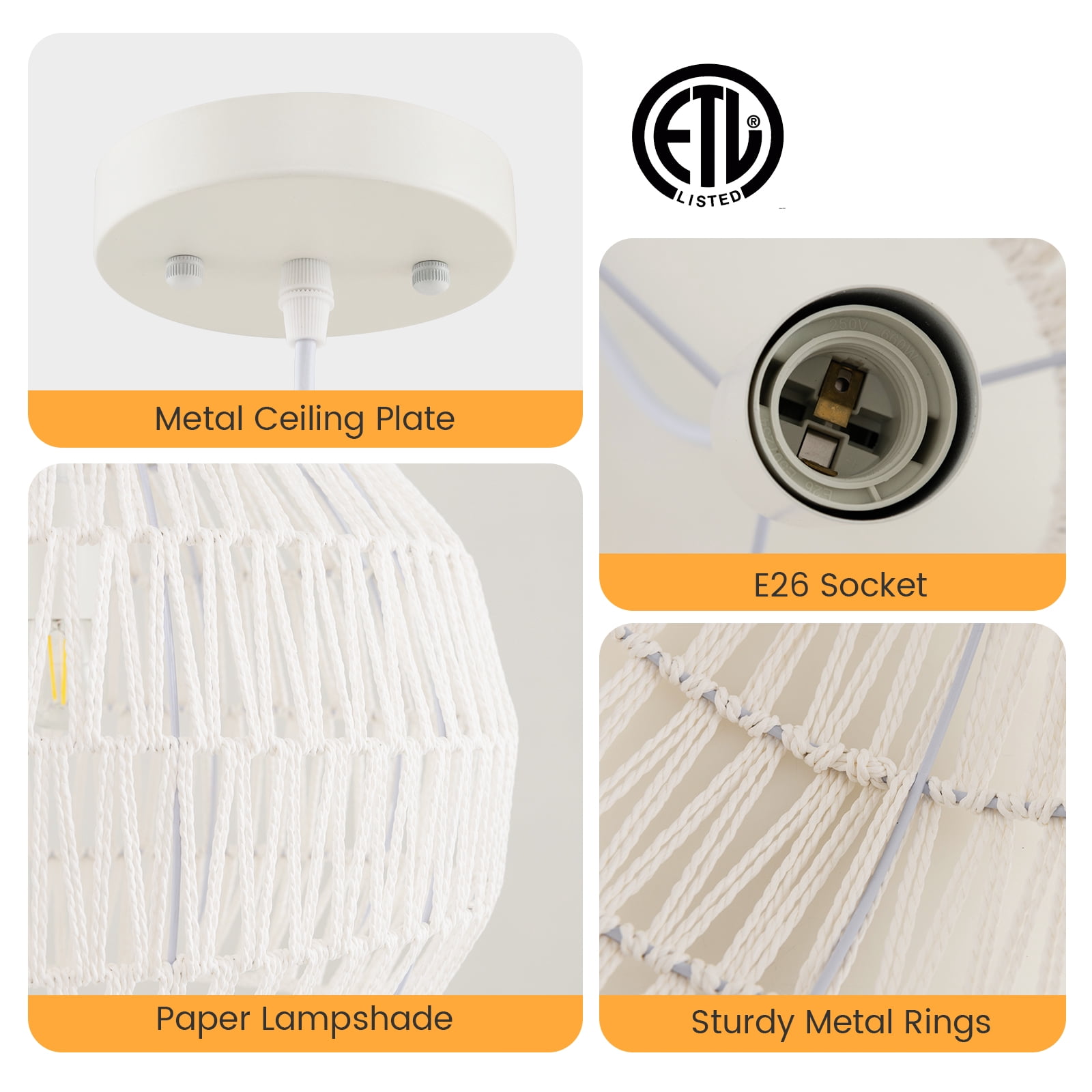 Topbuy Paper Pendant Light Fixture Round Hanging Ceiling Light with Adjustable Hanging Rope 17.5” Decorative Chandelier