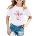 thumbnail image 2 of Wuxian Children Girls Tops Shirts Short Sleeve Easter Bunny Letter Print Casual Round Neck T Shirt Loose Fit Cozy Funny Graphic Tees Summer Relaxed Breathable Cozy Dailywear,White,18-24 Months, 2 of 4