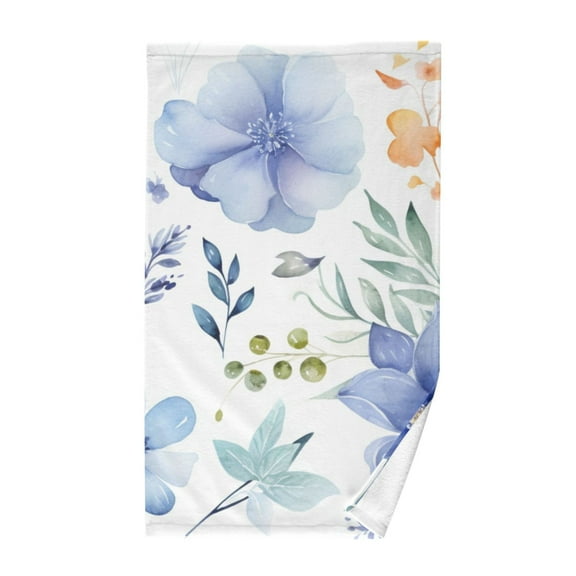Blue Flower and Leaves Cotton Face Towels Soft Hand Towel Absorbent Bathroom Towel for Kitchen Hotel Decoration