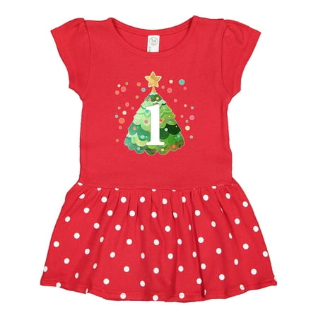 

Inktastic 1st Birthday Green Christmas Tree with Yellow Star Gift Baby Girl Dress