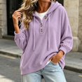 thumbnail image 4 of Pounoo Hoodies for Women Pullover Hooded Henley Button Long Sleeve Corduroy Texture Tops for Women Loose Fit Y2K Trendy Boho Womens Tops, 4 of 9