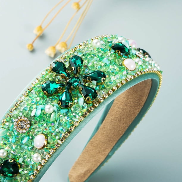 Diademas De Moda Para Mujer Con Cristales De Imitación - Diseño De Ala Ancha, Color Verde Caramelo - Ideal Para Fiestas, Bodas Y Eventos Especiales