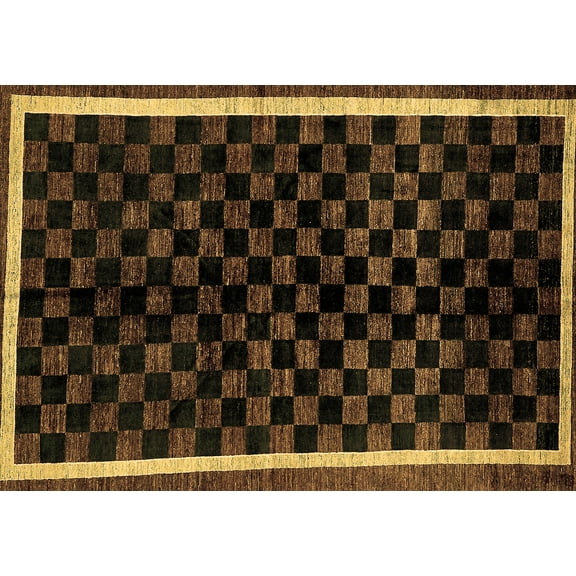 Ahgly Company Indoor Rectangle Checkered Brown Modern Area Rugs, 5' x 7'
