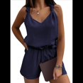 thumbnail image 2 of Conjuntos de Verano de 2 Piezas para Mujer, Sin Mangas, Cuello en V, Camisetas Sin Mangas con Nudo y Pantalones Cortos, Conjuntos A Juego, Azul Marino, Talla M, 2 of 8