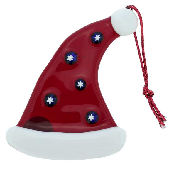GlassOfVenice Murano Glass Santa's Hat Christmas Ornament - Red