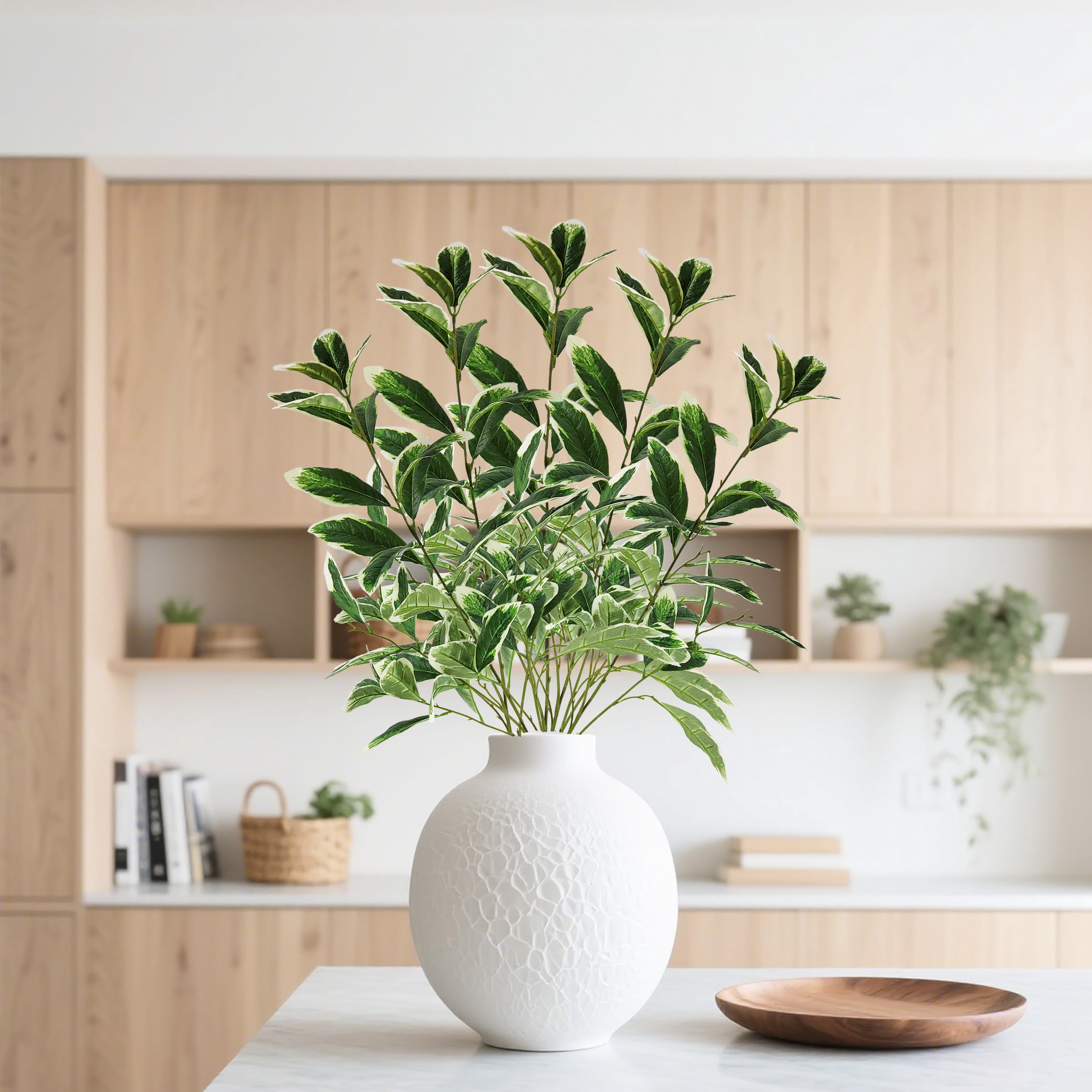 Mainstays 40.5" Indoor Artificial Foliage Stem, Peperomia, Green and White Color.