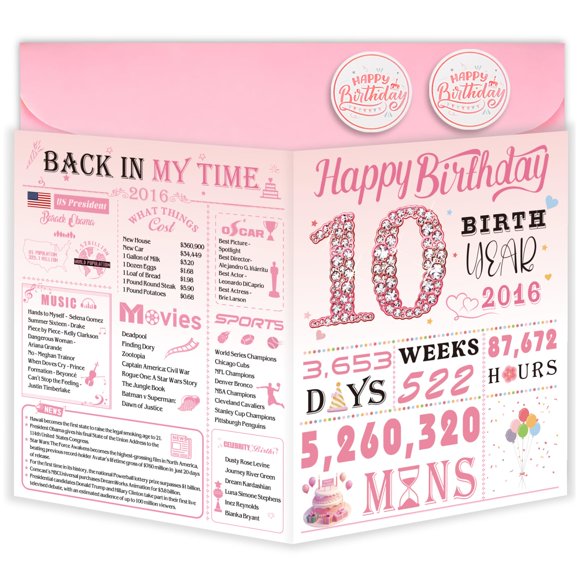 Tarjeta de cumpleaños OLOSONG para 10 años, para niñas de 10 años
