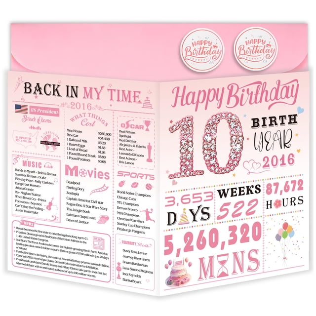 Tarjeta de cumpleaños OLOSONG para 10 años, para niñas de 10 años
