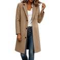 thumbnail image 4 of SHENGXINY Women's Mid Length Notched Lapel Pea Coat Single Breasted Trench Coat Texture Fall Winter Warm Overcoat Clothes Khaki S, 4 of 9