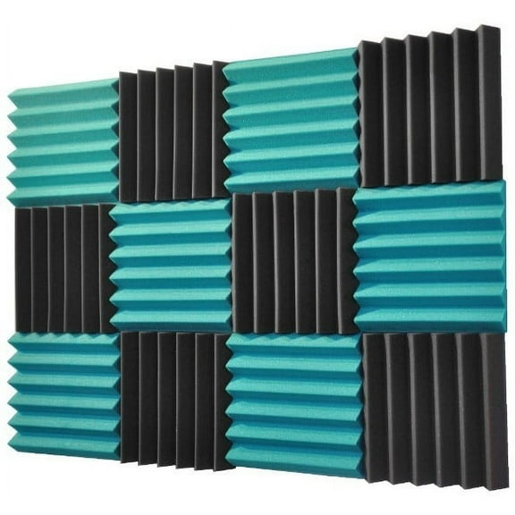 2" Teal & Black Wedge Acoustic Foam Tiles 12 Pack