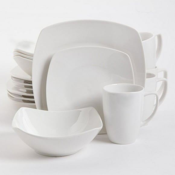 Gibson Home Zen Buffetware 16 Piece Dinnerware Set, White, Square
