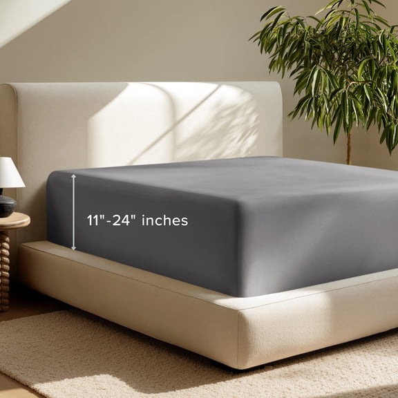 Bare Home Fitted Sheet - 24" Extra Deep Pocket - Premium 1800 Collection - King, Gray