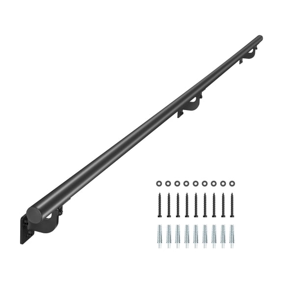 VEVOR Wall Mounted Stair Handrail, 7ft Pipe Staircase Handrail, Black Galvanized Aluminum, 1.26 inch Pipe Diameter, Indoor&Outdoor Staircase Railing,Industrial Hand Rail for Steps,Security Baluster