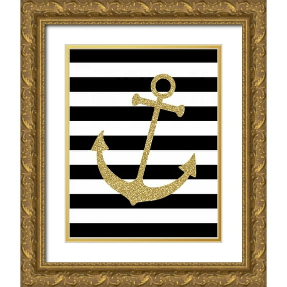 Robinson, Tamara 26x32 Gold Ornate Wood Framed with Double Matting Museum Art Print Titled - Glitter Anchor Stripe