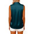 thumbnail image 3 of Womens Silk Satin Sleeveless Button Down Shirts Blouses Solid Casual Loose V Neck Classic Tank Tops for Work Office Dark Blue 2XL, 3 of 4