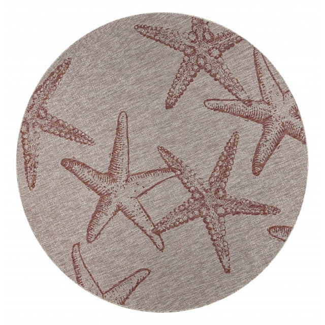 homeroots home decor 393742 8’ Round Red Starfish Indoor Outdoor Area Rug