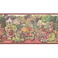 thumbnail image 2 of Concord Wallcoverings Wallpaper Border Garden Pattern Bicycles Flowerpots Arch Funnel Stools for Farmhouse Cottage, Red Brown Green Pink Purple White, 10.25 Inches by 15 Feet EG022123B, 2 of 4