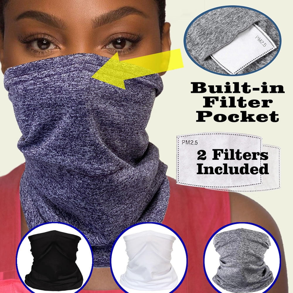 Face Covering with Filter for Men Women,Balaclava Neck Gaiters Bandanas Washable 