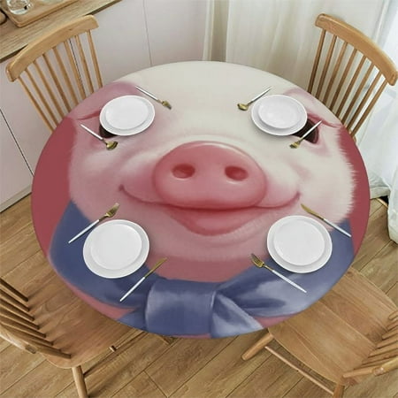 

ONETECH Pig Ribbon Pink Round Table Cover Great for Home Kitchen Parties Holiday Dinner 100% Polyester Fiber 42-46