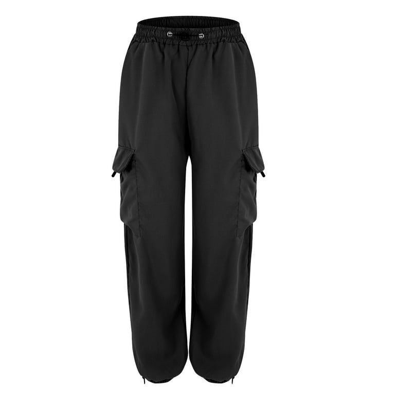 Cargo Pants Women's Parachute Pants with 4 Pockets High Rise