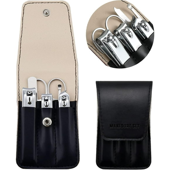 Lunfar Nail Clipper Set, 6 Pcs Toenail Clippers, Stainless Steel Fingernail Clipper, and PU Leather Manicure Set, Gift Ideas (Black)