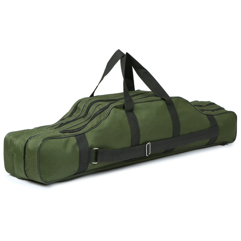 Lixada 3 Layers Fishing Pole Bag Portable Folding Rod Carry Case Fishing Reel Tackle Storage Bag Case, Size: 90 cm, Green