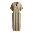 thumbnail image 2 of Bosfbaoi Dresses for Women Linen Blend Wrap Maxi Dress V-Neck Short Sleeve Womens Dresses Asymmetrical Button Detail with Pockets Summer Dresses for Women 2026, 2 of 9
