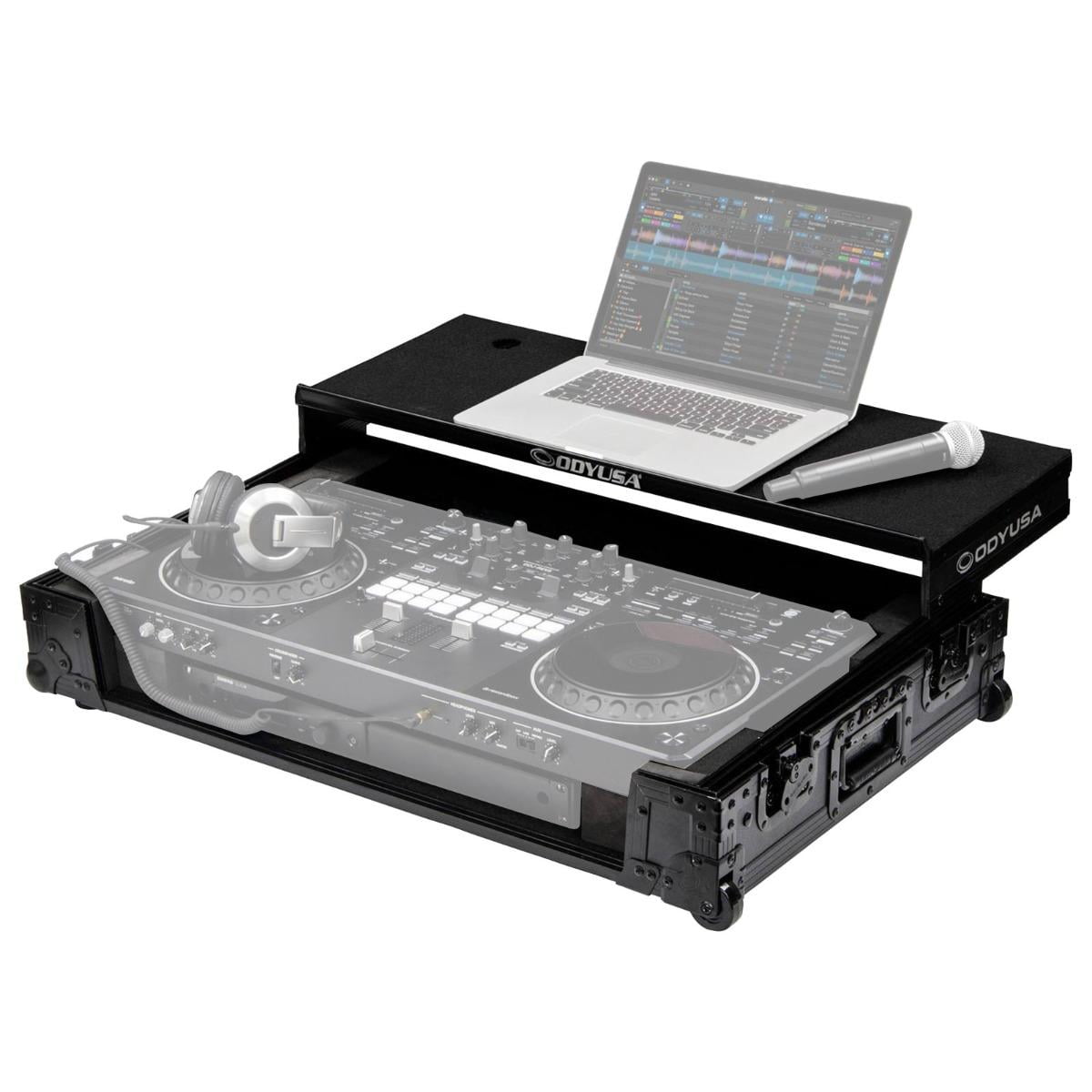 Odyssey FZGSDDJREV5CWBL Black Label 1U Flight Case for Pioneer DDJ-REV5 DJ Controller with Laptop Platform & Wheels with Lock Package