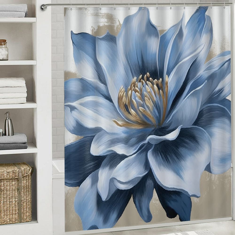 Pratyus Blue Flower Modern Waterproof Shower Curtain for Country Cottage & Farmhouse Bathroom Decor 100% Polyester Washable Shower Curtain Set with Hooks 69x72