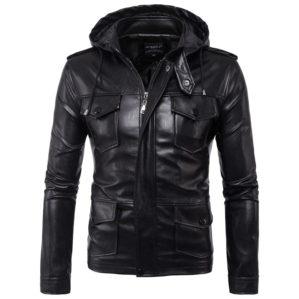 Pgeraug hoodies for men Leather Jacket Biker Motorcycle Zipper Outwear ...