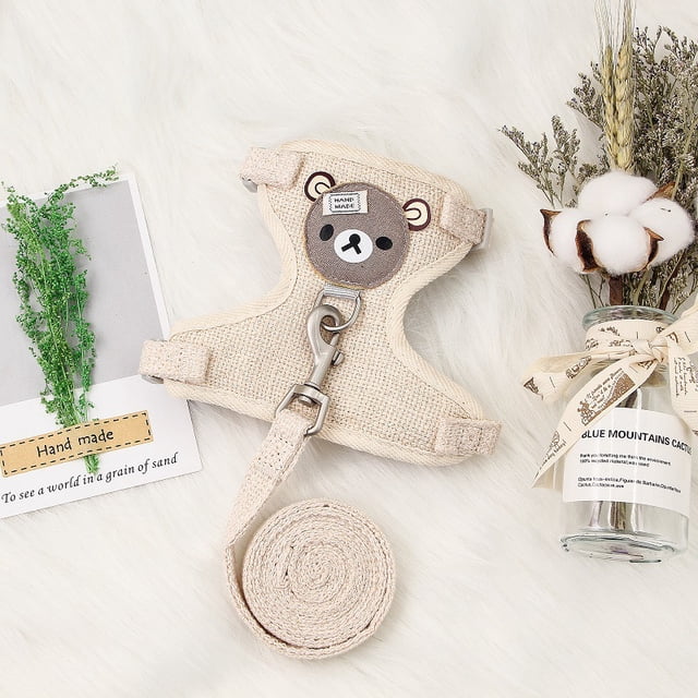Pet Vest Traction Rope Colour Cartoon Bear Chest Strap Dog Chain Walking The Dog Rope Small Medium Sized Dogs Cat Accessories Beige-S