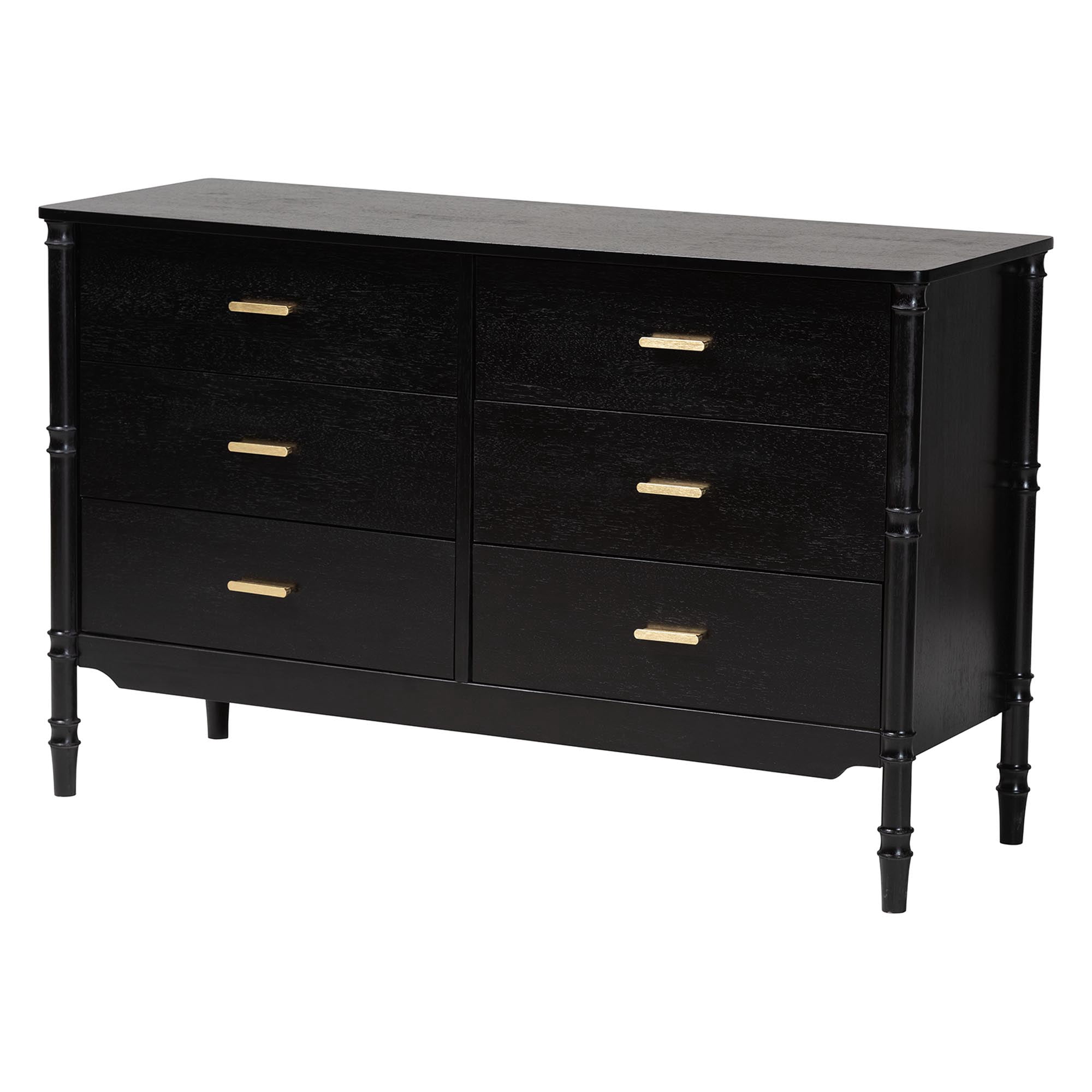 Baxton Studio Marisela Mid-Century Bedroom Set, 4-Piece, Queen, With 2 Nightstand, Black