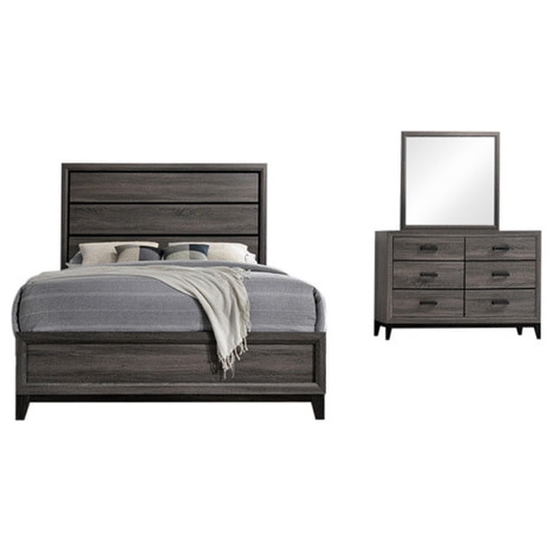 Asheville 3 Piece Bedroom Set, Queen, Gray Wood, Modern (Panel Bed