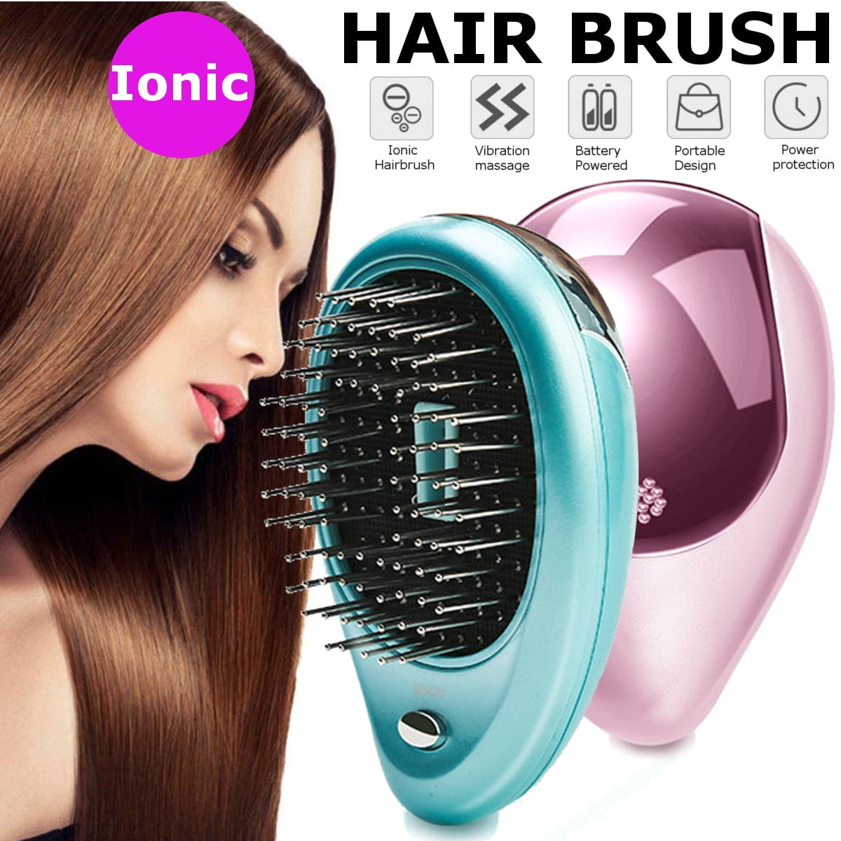 Electric Massager Hair Brush Portable Negative Ions Vibrating