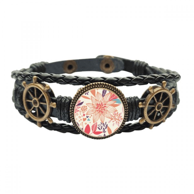Planta de flor de loto de pintura Pulsera marina tejida en cuero