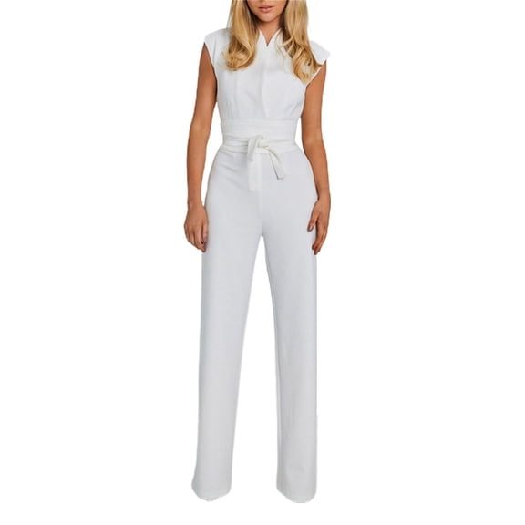 Bmisegm Versatile Solid Color Fashionable and Women's Sleeveless Slim Wide Leg Jumpsuit Womens Jumpsuit White XL