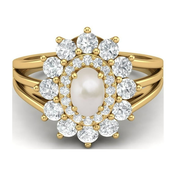 Mooneye 4.03 Ctw Oval Pearl 925 Sterling Silver Gold Vermeil Women Valentines Day Gift Ring